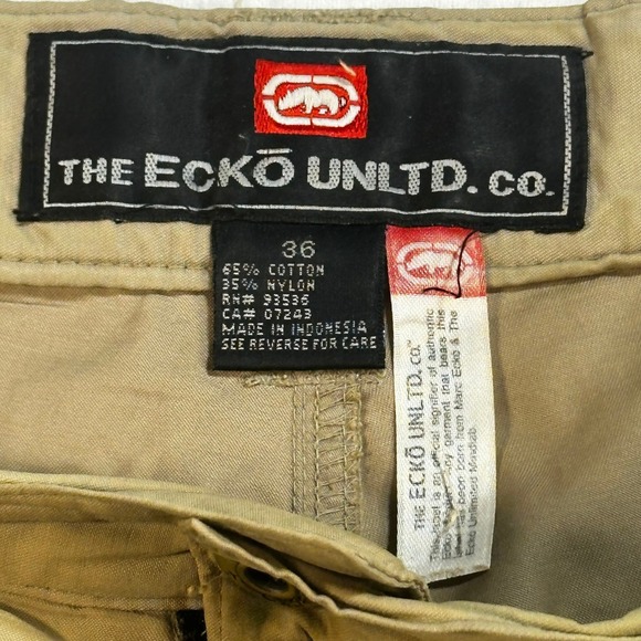 Y2K Ecko Unltd Baggy Cargo Short Khaki Men Size 36 Cotton Nylon Zip Pocket 00 - Picture 2 of 4